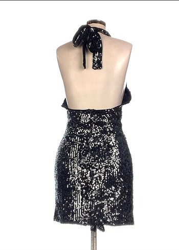 Parlak Siyah Payetli Midi Elbise - Görsel 3