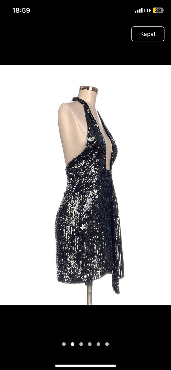 Parlak Siyah Payetli Midi Elbise - Görsel 2