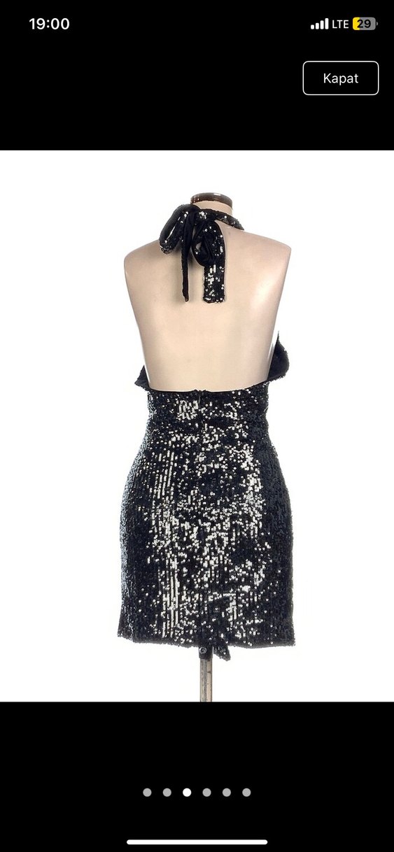 Parlak Siyah Payetli Midi Elbise - Görsel 3