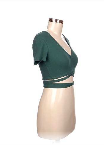 Zara V Yaka Kemerli Yeşil Crop Top