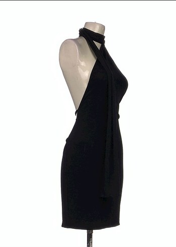 Zara Siyah Drapeli Halter Yaka Midi Elbise