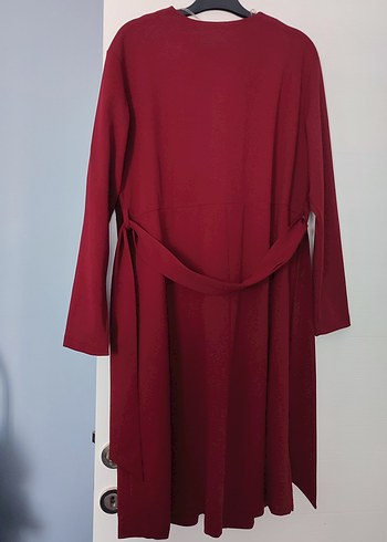 Bordo Uzun Kollu Kruvaze Yaka Elbise - Görsel 2