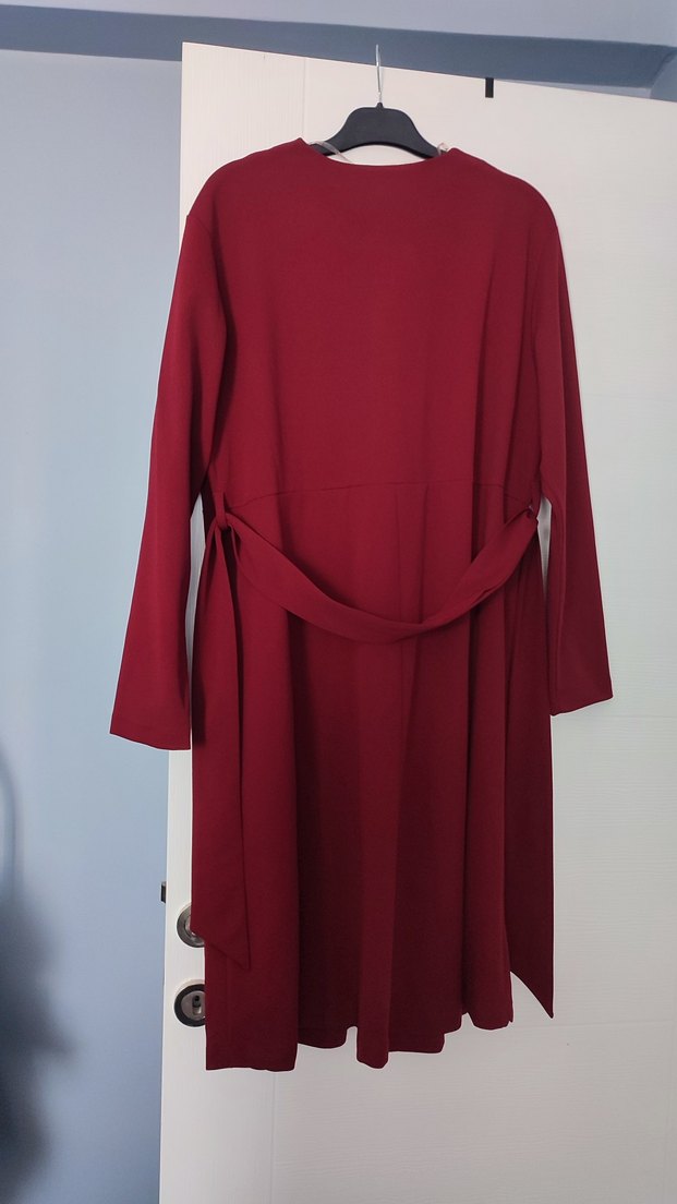 Bordo Uzun Kollu Kruvaze Yaka Elbise - Görsel 2