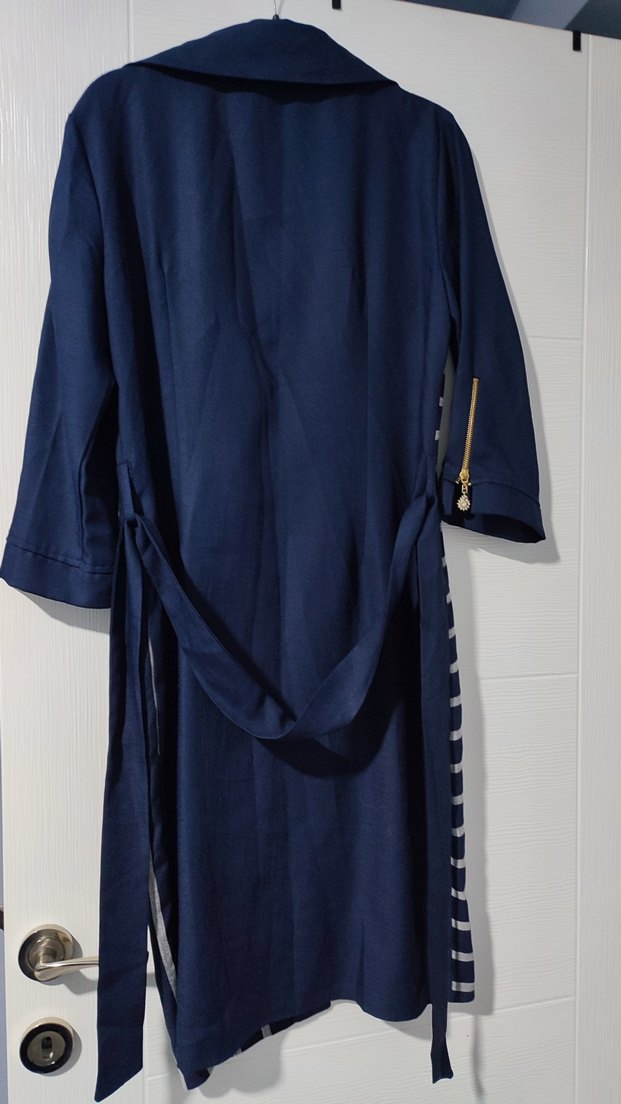 Çizgili Lacivert Elbise - Görsel 3