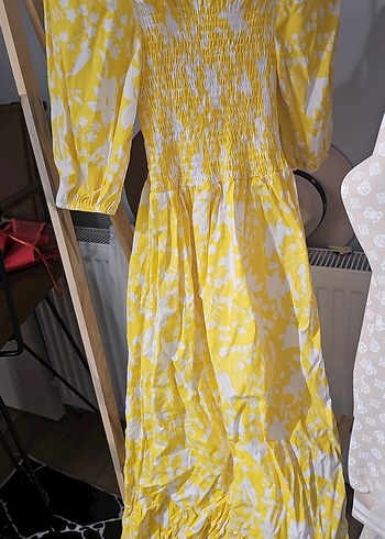 Sarı Bağlama Desenli Midi Bohem Elbise - Görsel 3