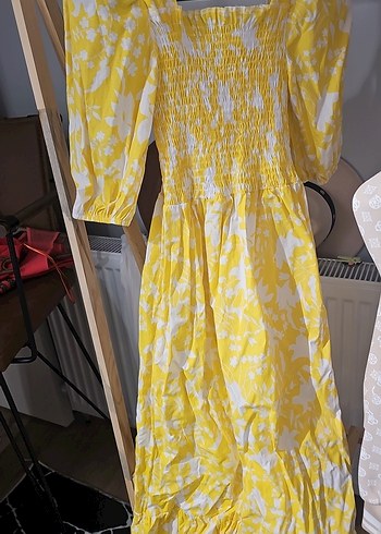 Sarı Bağlama Desenli Midi Bohem Elbise - Görsel 4