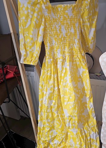 Sarı Bağlama Desenli Midi Bohem Elbise - Görsel 5