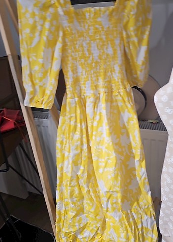 Sarı Bağlama Desenli Midi Bohem Elbise - Görsel 6