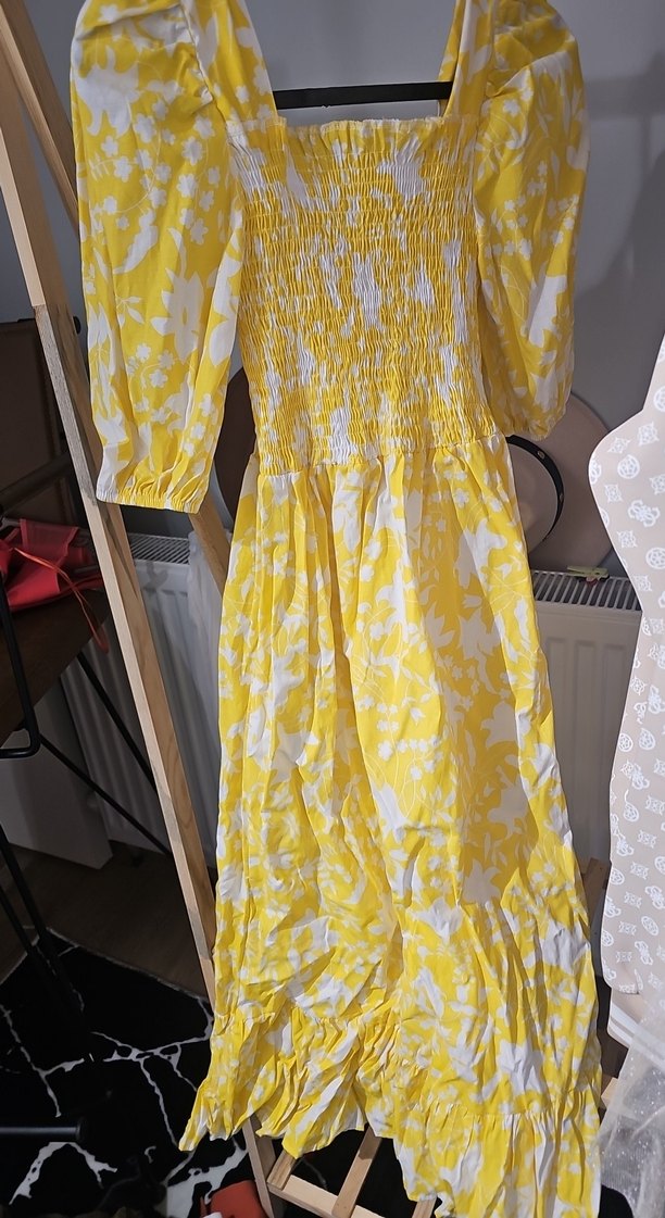 Sarı Bağlama Desenli Midi Bohem Elbise - Görsel 3