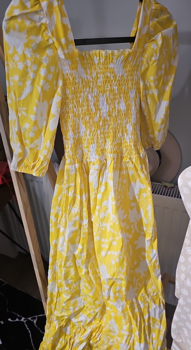 Sarı Bağlama Desenli Midi Bohem Elbise - Görsel 2