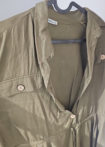 Düğmeli Keten Hamile Midi Ceket - Görsel 2