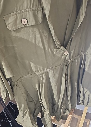 Düğmeli Keten Hamile Midi Ceket - Görsel 3