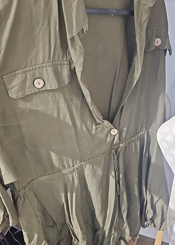 Düğmeli Keten Hamile Midi Ceket - Görsel 4