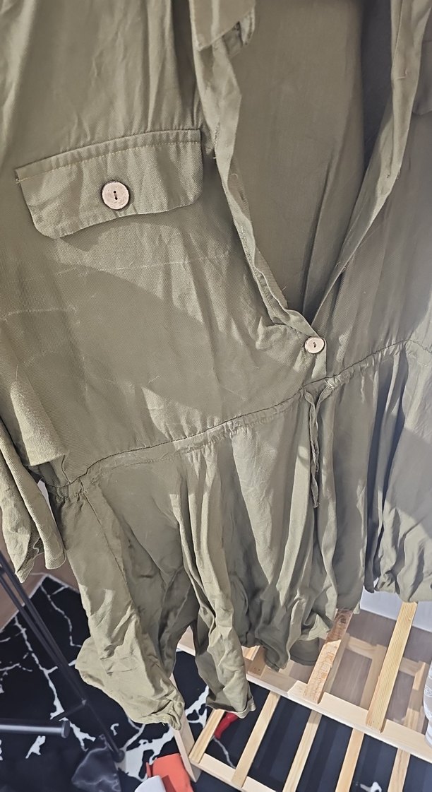 Düğmeli Keten Hamile Midi Ceket - Görsel 3