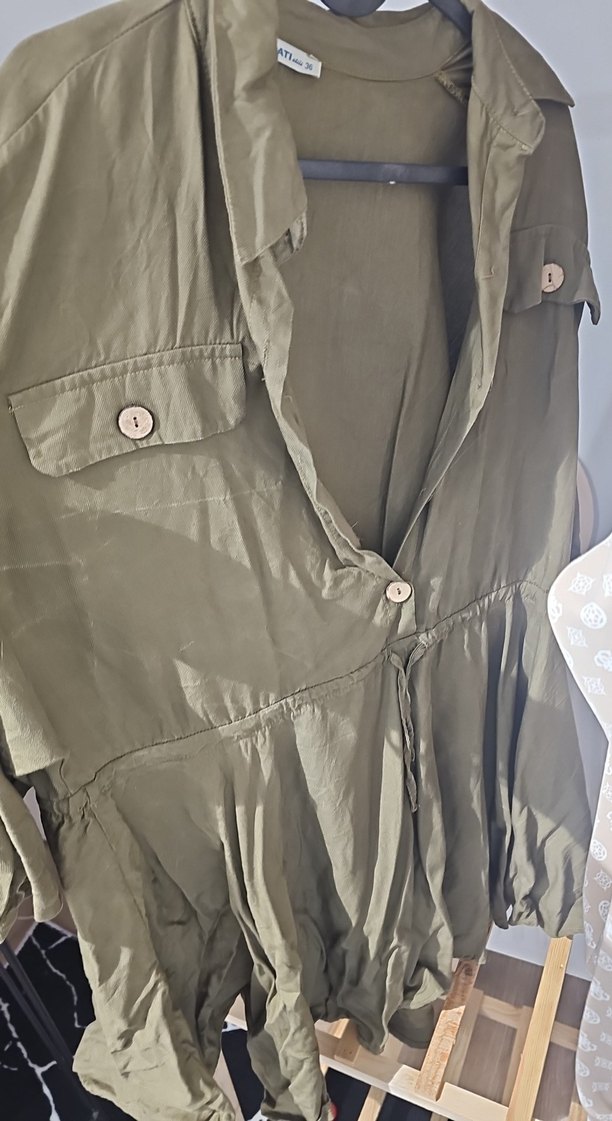 Düğmeli Keten Hamile Midi Ceket - Görsel 4