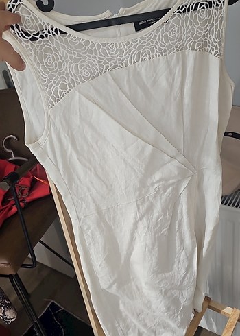 Dantel Detaylı Kolsuz Beyaz Keten Elbise - Görsel 7