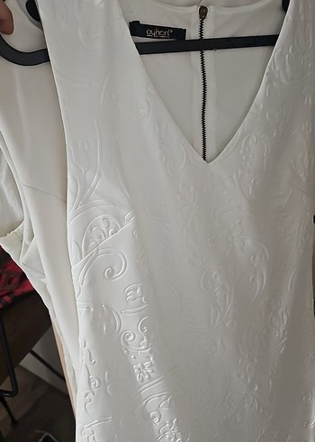 Beyaz V Yaka Dantel Detaylı Hamile Tunik - Görsel 2