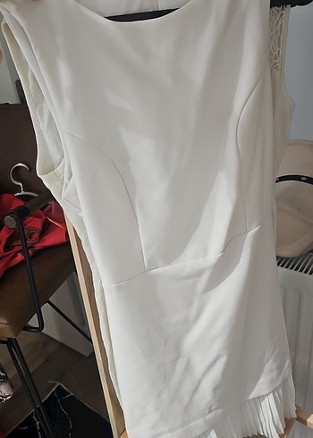 Beyaz Drapeli Mini Elbise - Görsel 7