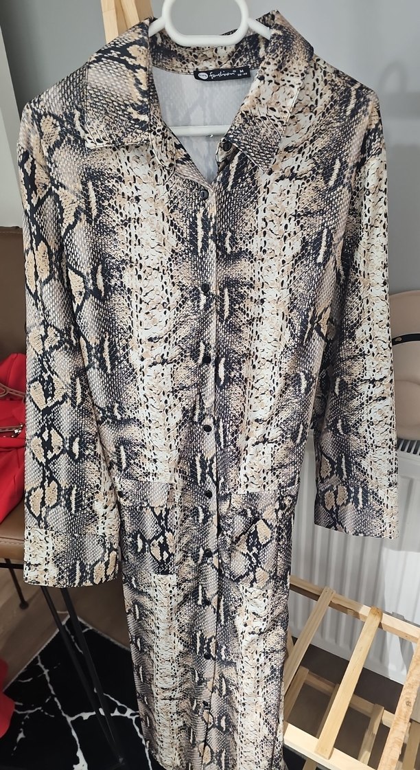 Yılan Desenli Uzun Hamile Kabanı - Görsel 5