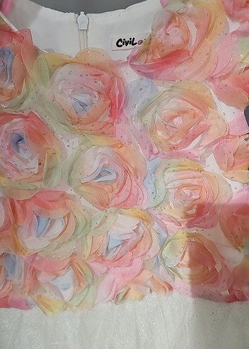 Çok Renkli Kız Elbisesi Fırfırlı Detaylı - Görsel 2