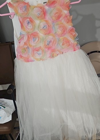 Çok Renkli Kız Elbisesi Fırfırlı Detaylı - Görsel 6