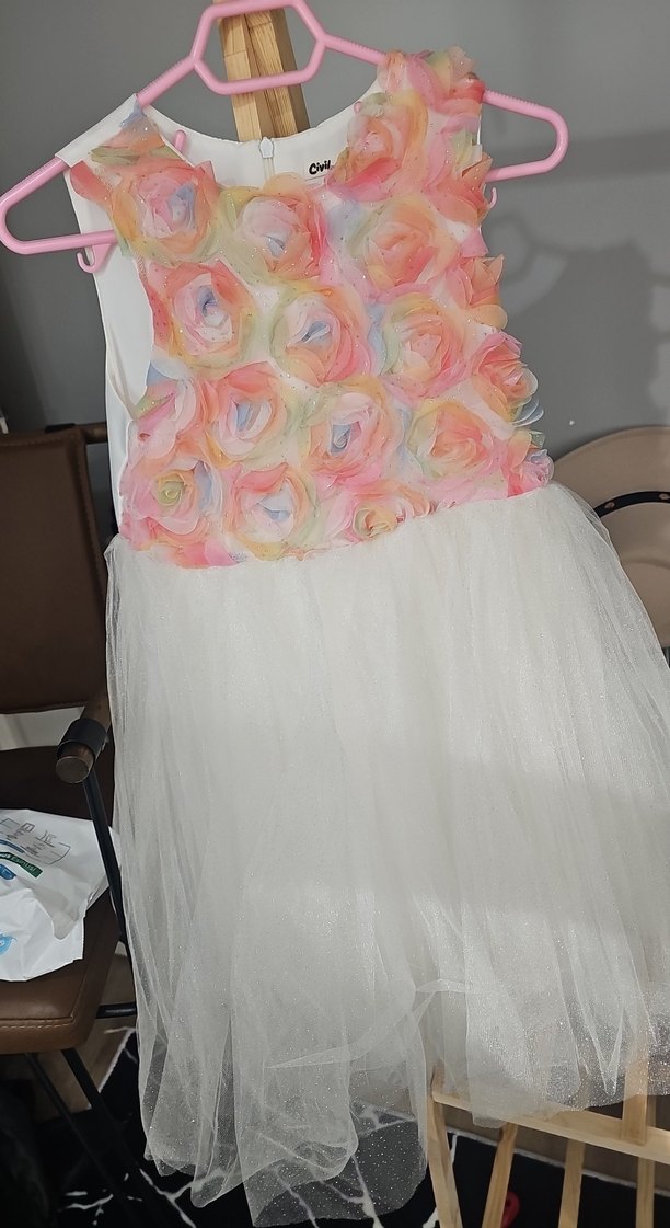 Çok Renkli Kız Elbisesi Fırfırlı Detaylı - Görsel 5