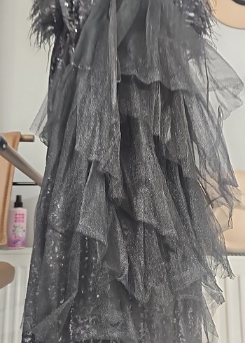 Gri Volanlı Uzun cocuk Elbisesi - Görsel 2