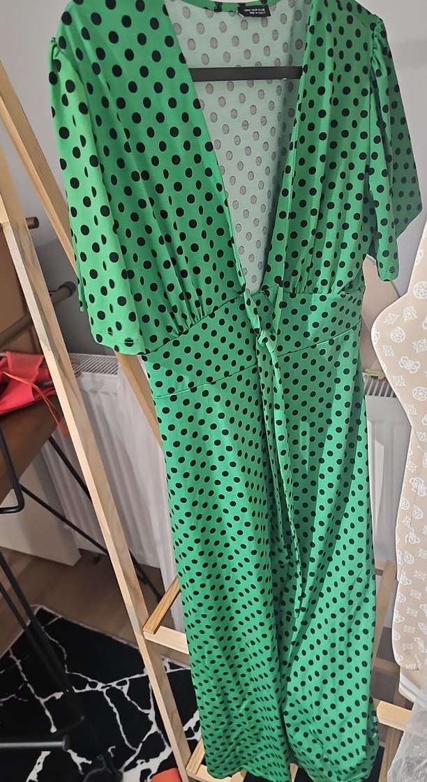 Yeşil Puantiyeli V Yaka Hamile Bluzu - Görsel 4