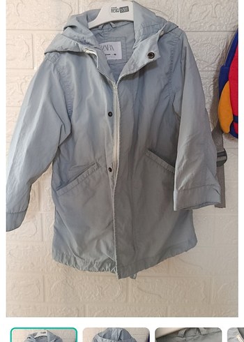 Zara Acik Gri Kapusonlu Rahat Cocuk Ceket