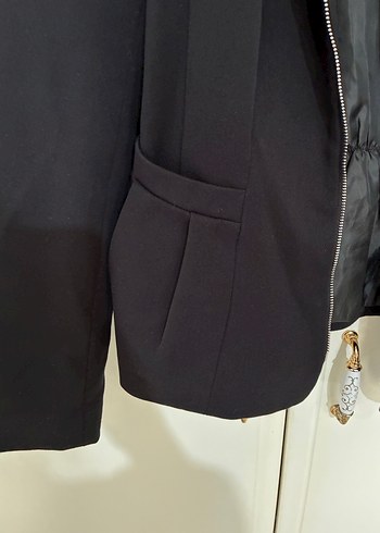 40 Beden Fermuarlı Siyah Kadın Blazer Ceket