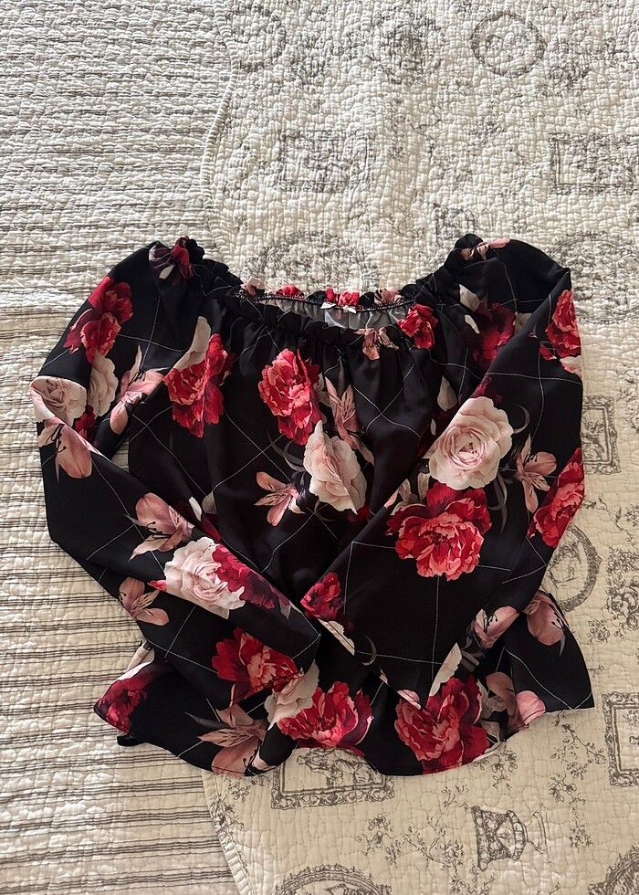 Gül Desenli Şifon Bluz S Uzun Kollu - Görsel 2