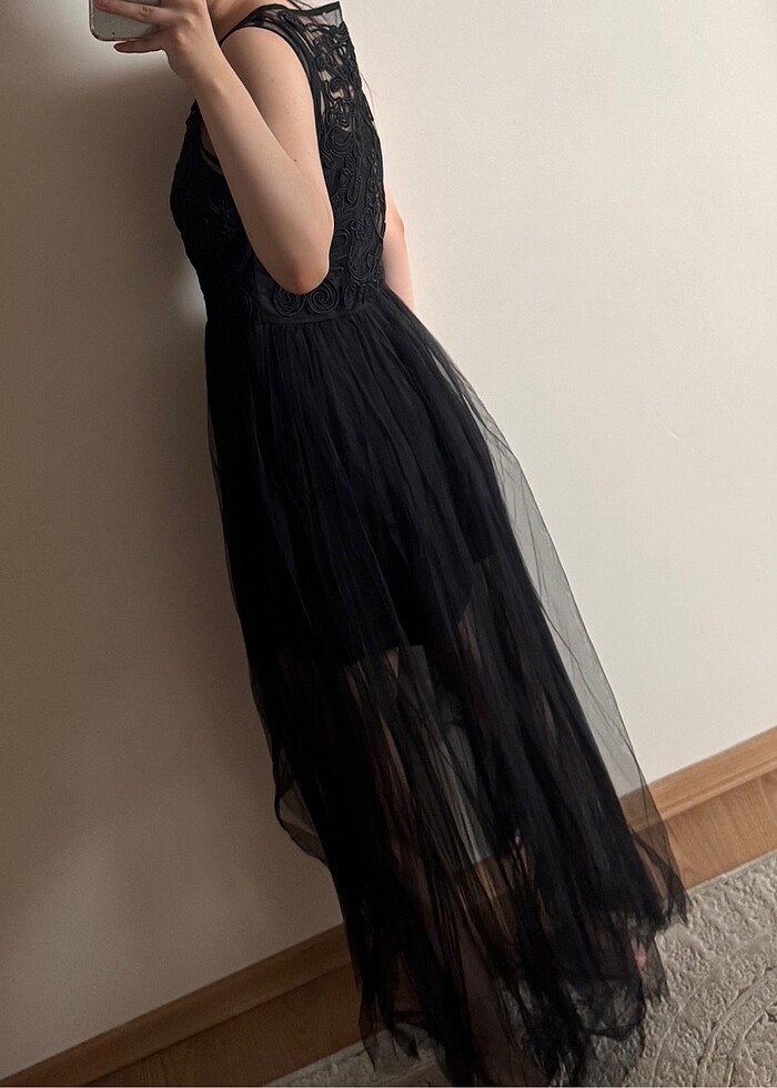 Siyah Tüllü Gece Elbisesi Özel Dikim - Görsel 3
