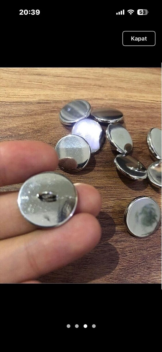 Gümüş metal düğme - Görsel 3