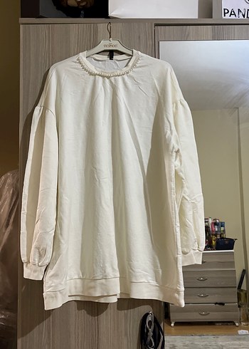 Defacto Beyaz Pamuklu Uzun Kollu Salaş Sweatshirt