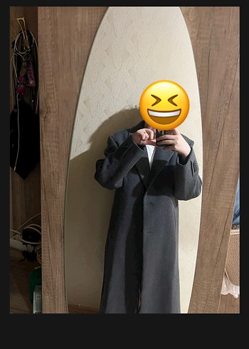 Pull and bear Gri Midi Kadın Düğmeli Kaban - Görsel 3