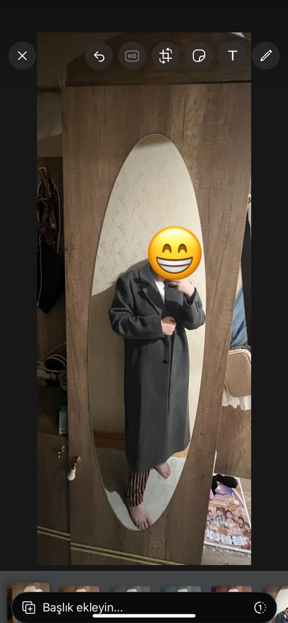 Pull and bear Gri Midi Kadın Düğmeli Kaban - Görsel 2