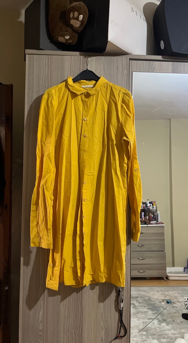 Sarı Kadın Keten Gömlek Tunik - Görsel 2