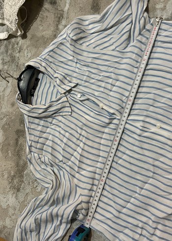 Düğmeli Çizgili Beyaz mavi Kadın Gömlek - Görsel 6