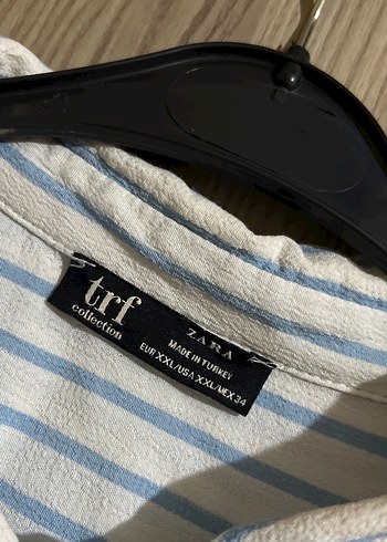 Düğmeli Çizgili Beyaz mavi Kadın Gömlek - Görsel 5