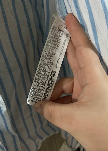 Düğmeli Çizgili Beyaz mavi Kadın Gömlek - Görsel 4