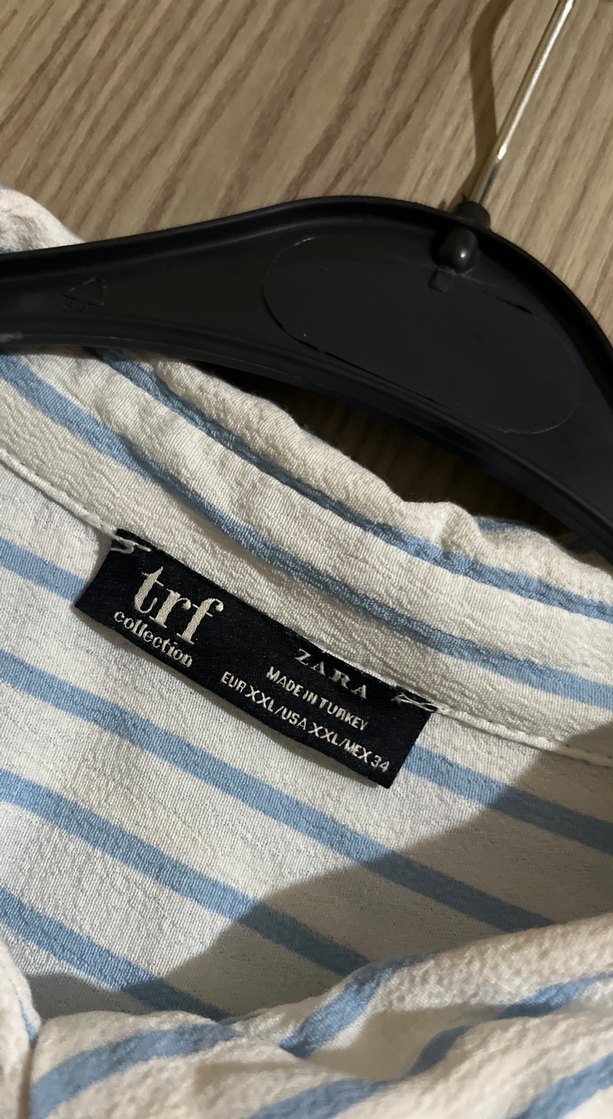 Düğmeli Çizgili Beyaz mavi Kadın Gömlek - Görsel 5