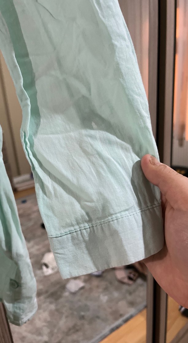 Uzun Kollu Yeşil Keten Gömlek - Görsel 3