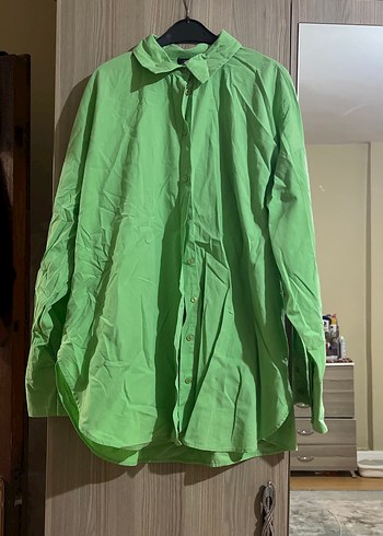 Düğmeli Yeşil Kadın Keten Gömlek - Görsel 2