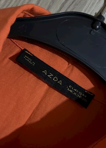 Turuncu Düğmeli Uzun Kollu Keten Gömlek - Görsel 5