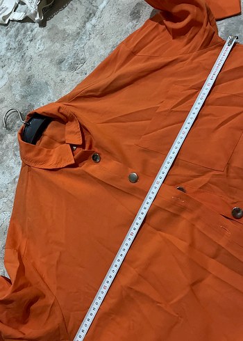 Turuncu Düğmeli Uzun Kollu Keten Gömlek - Görsel 6