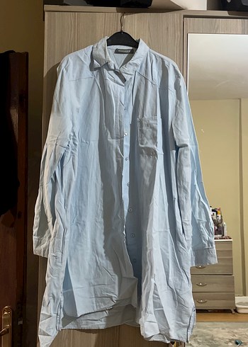 Mavi  Keten Kadın Gömlek - Görsel 2