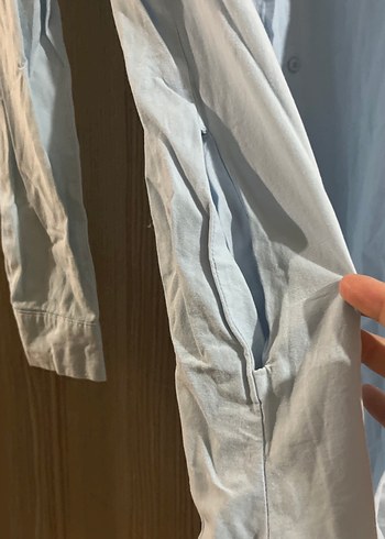 Mavi  Keten Kadın Gömlek - Görsel 5