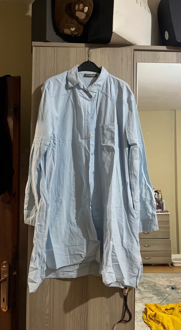 Mavi  Keten Kadın Gömlek - Görsel 2