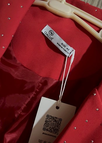 Düğmeli Kırmızı Mini Kadın Blazer Ceket - Görsel 3