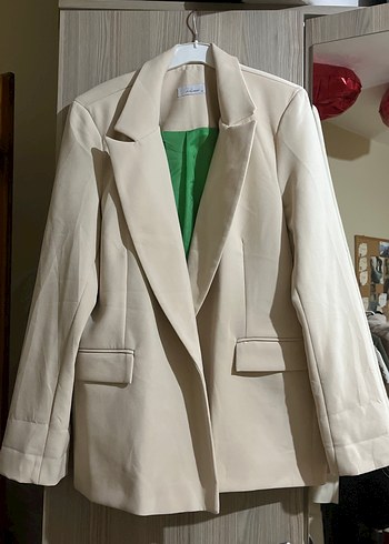 Beyaz Kadın Düğmeli Blazer Ceket - Görsel 2